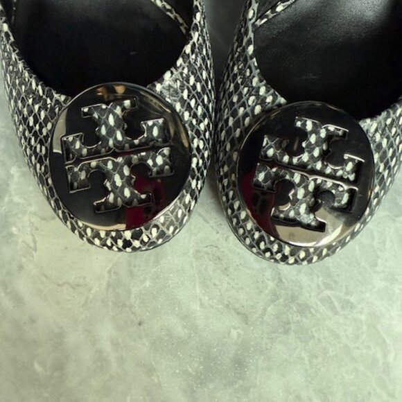 Tory Burch Sally Wedge Polka Dot Snakeskin RARE (Black & White & Pewter) - Picture 4 of 6